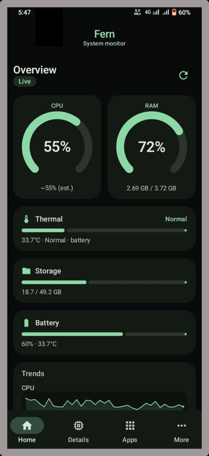 Fern home dark OLED theme system monitor